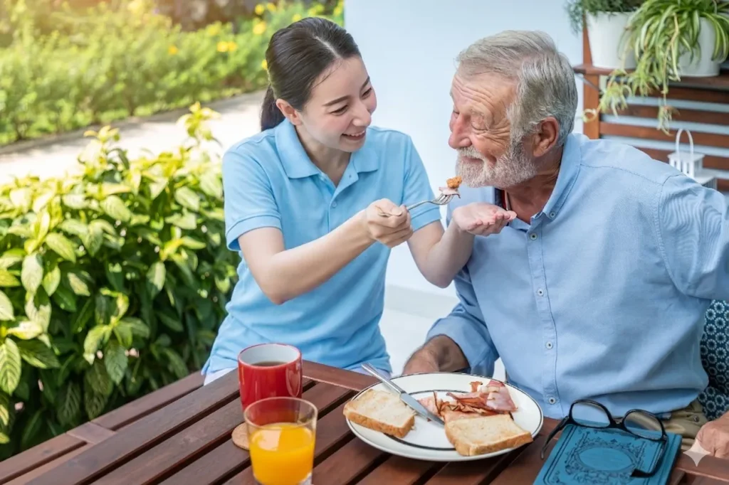 Caregiver helping senior