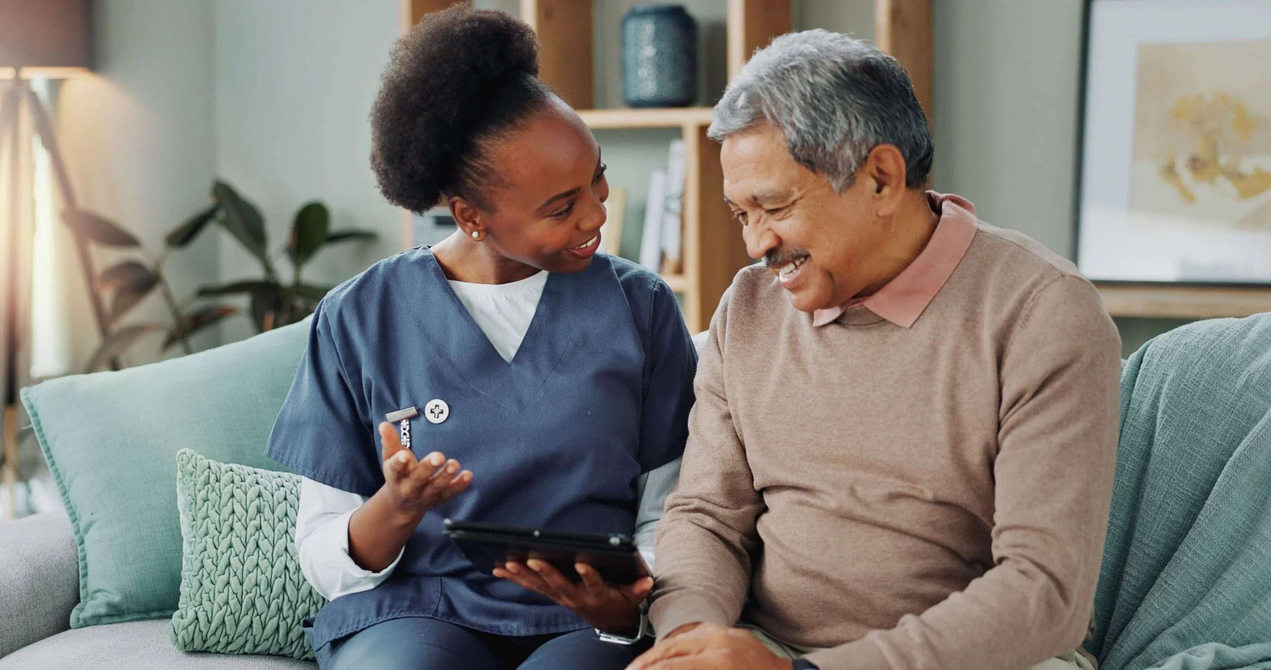 Caregiver speaking with an older client